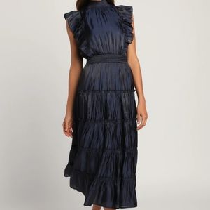 Navy Tiered mock neck dress with tags